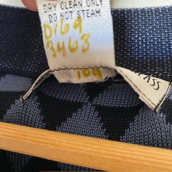 Vintage Bill Blass Knit Tunic Silk Blue Black Diamond Print Women L Runs Small - Picture 5 of 7